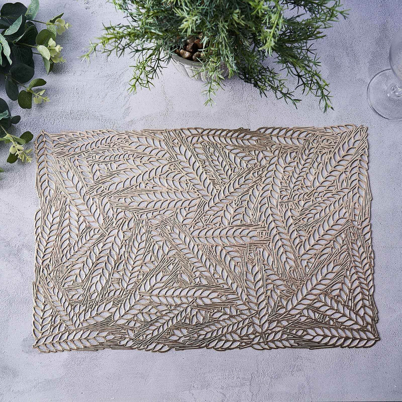 Gold Metallic Non Slip Placemats Wheat 12x18 5843