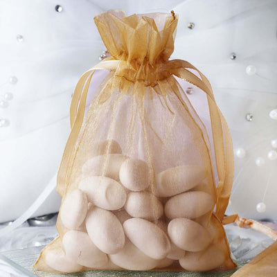 10 Pack Gold Organza Drawstring Wedding Party Favor Gift Bags 4"x6"