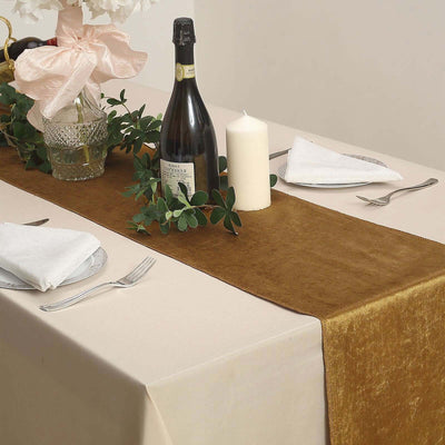 Premium Velvet Table Runner 12"x108" Gold - Sheen Finish & Reusable Table Decor