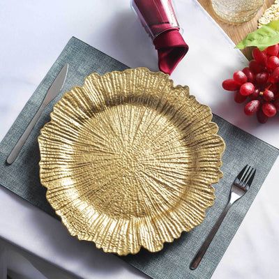 6-Pack Acrylic Plastic Charger Plates 13" Round Gold Reef Design - Decorative Dinner Charger Tableware