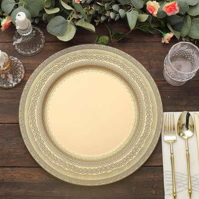 6-Pack Acrylic Charger Plates 13" Round Gold Lace Embossed Rim - Rustic Plastic Charger Tableware