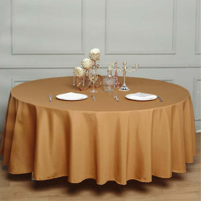 Polyester Round Tablecloth 108" Gold - Durable and Stain-Resistant for Easy Maintenance