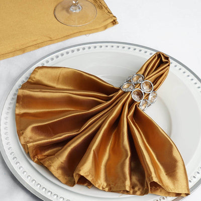 5 Pack Satin Napkins 20"x20" Gold - Soft and Luxurious Reusable Cloth Napkins for Weddings & Banquets