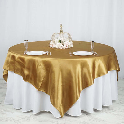 Satin Table Overlay 90"x90" Gold with Smooth Finish - Perfect for Wedding Receptions