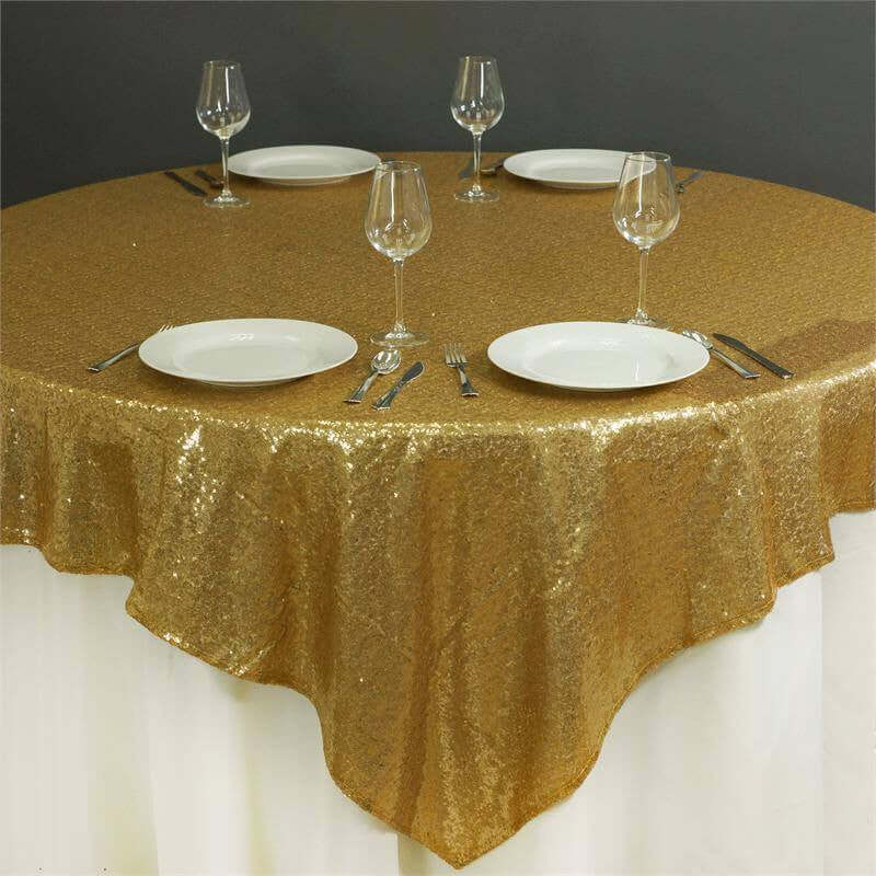 Gold Sequin Square Table Overlay 72