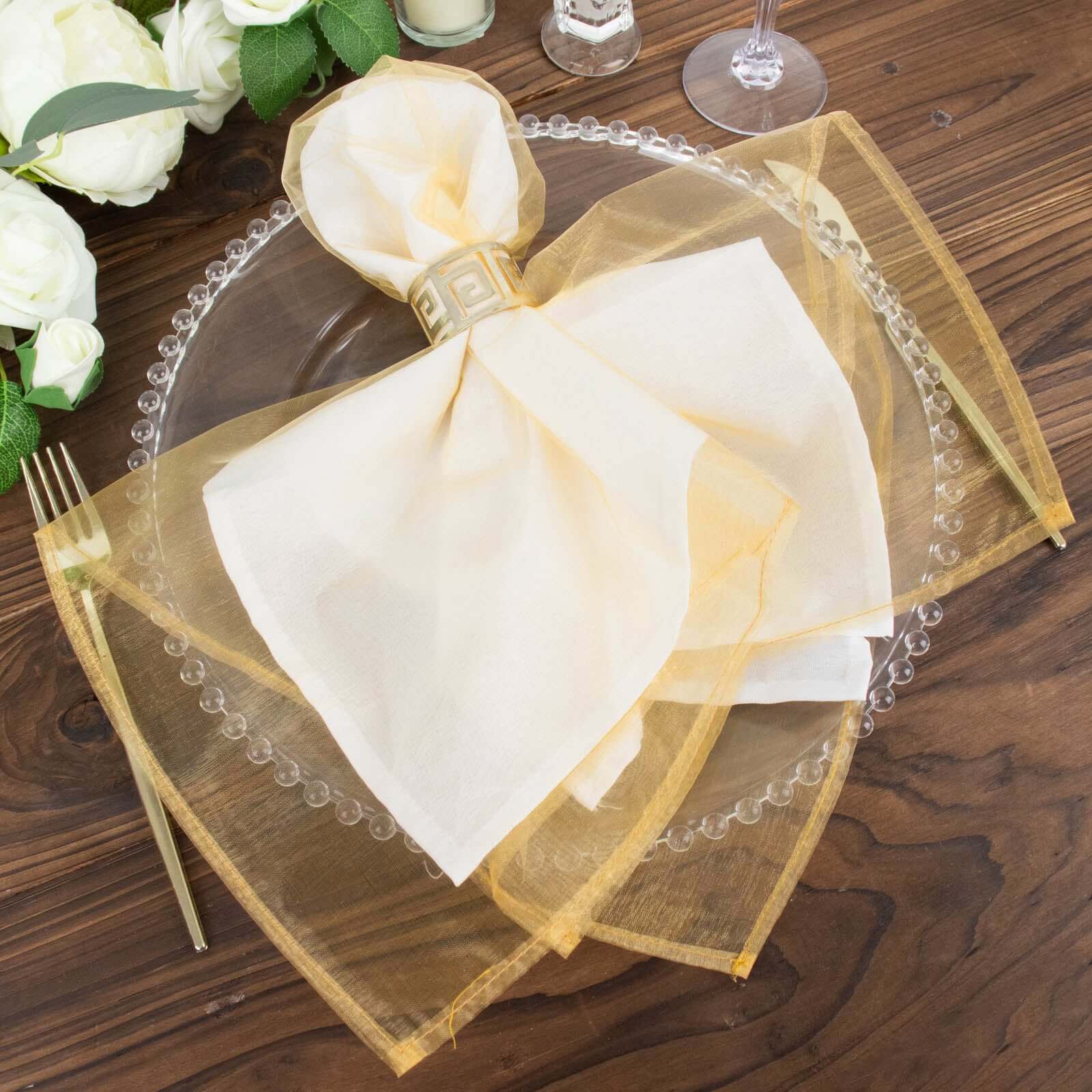 10-Pack Gold Sheer Organza Dinner Napkins | eFavormart.com