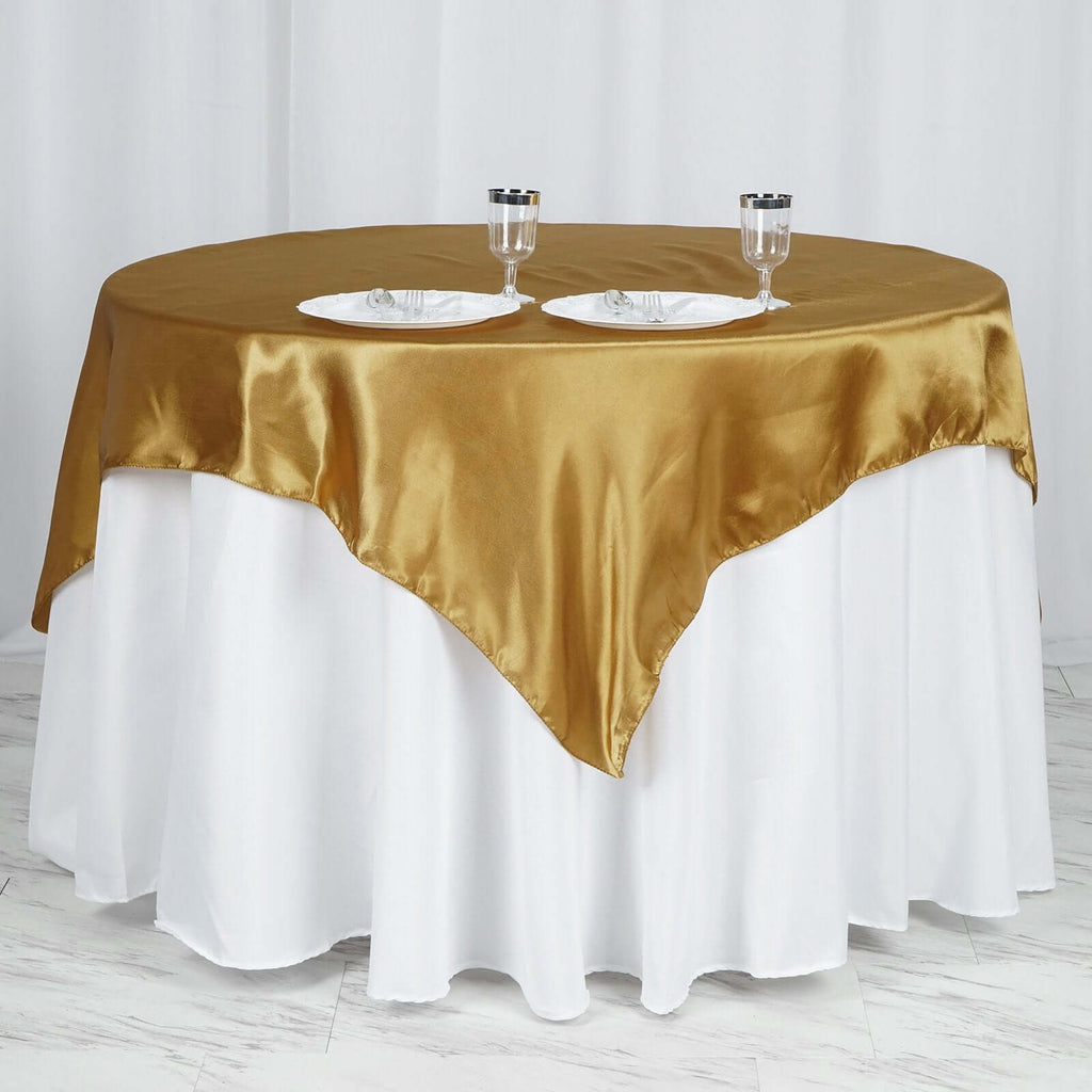 60x60 Gold Square Satin Table Overlay | eFavormart.com