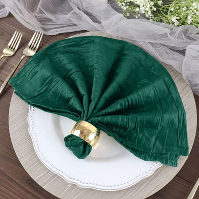 5 Pack Taffeta Napkins 20"x20" Hunter Emerald Green - Accordion Crinkle Cloth Napkins