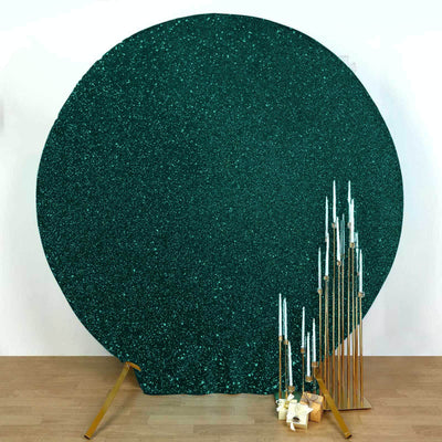 Hunter Emerald Green Metallic Shimmer Tinsel Spandex Party Photo Backdrop, 2-Sided Round Wedding Arch Cover 7.5ft