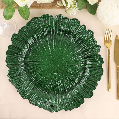 6-Pack Acrylic Plastic Charger Plates 13" Round Hunter Emerald Green Reef Design - Decorative Dinner Charger Tableware