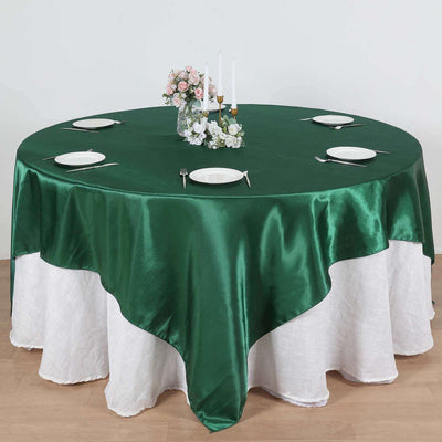 Satin Table Overlay 90"x90" Hunter Emerald Green - Smooth Finish Table Topper