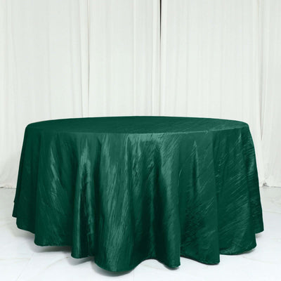 Taffeta Round Tablecloth 120" Hunter Emerald Green with Accordion Crinkle Design - Seamless Finish