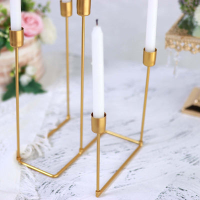 Gold Metal 5-Arm Taper Candle Holder 12", Geometric Candelabra Design - Perfect for Weddings and Party Tables