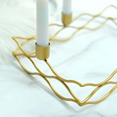 4 Arm Gold Metal Taper Candle Wreath Candelabra 12"x8" Rectangular Design - Wedding Table Centerpiece