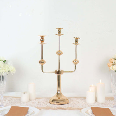 Gold Metal 3-Arm Candle Holder Table Centerpiece 20" Candelabra - Taper Candlestick Stand