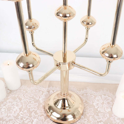 Gold Metal 5-Arm Candle Holder Table Centerpiece 20" Candelabra - Taper Candlestick Stand