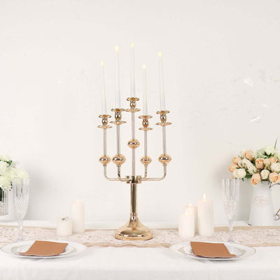 Gold Metal 5-Arm Candle Holder Table Centerpiece 20" Candelabra - Taper Candlestick Stand