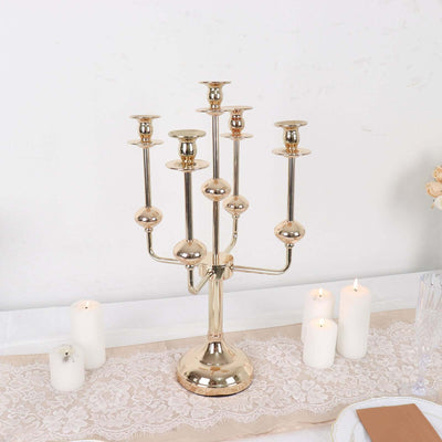 Gold Metal 5-Arm Candle Holder Table Centerpiece 20" Candelabra - Taper Candlestick Stand