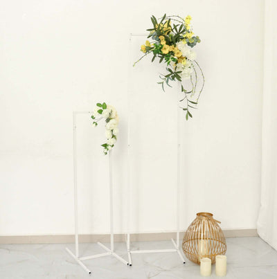 Set of 4 Slim White Metal Wedding Arches 3.6ft-6.5ft Rectangular Backdrop Stands - Floral Display Frames
