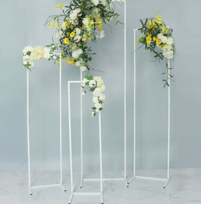 Set of 4 Slim White Metal Wedding Arches 3.6ft-6.5ft Rectangular Backdrop Stands - Floral Display Frames