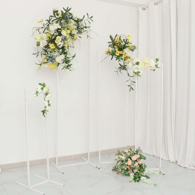 Set of 4 Slim White Metal Wedding Arches 3.6ft-6.5ft Rectangular Backdrop Stands - Floral Display Frames