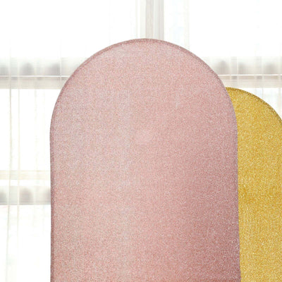 Rose Gold Shimmer Tinsel Spandex Wedding Arch Cover For Fitted Round Top Chiara Backdrop Stand 7ft