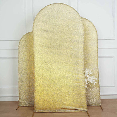 Champagne Shimmer Tinsel Spandex Wedding Arch Cover For Fitted Round Top Chiara Backdrop Stand 7ft