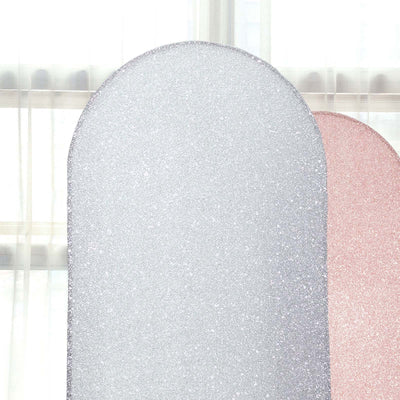 Silver Shimmer Tinsel Spandex Wedding Arch Cover For Fitted Round Top Chiara Backdrop Stand 7ft