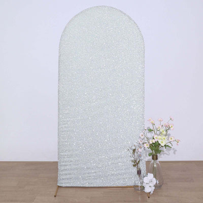 Silver Shimmer Tinsel Spandex Wedding Arch Cover For Fitted Round Top Chiara Backdrop Stand 7ft