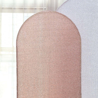 Rose Gold Shimmer Tinsel Spandex Wedding Arch Cover For Fitted Round Top Chiara Backdrop Stand 6ft