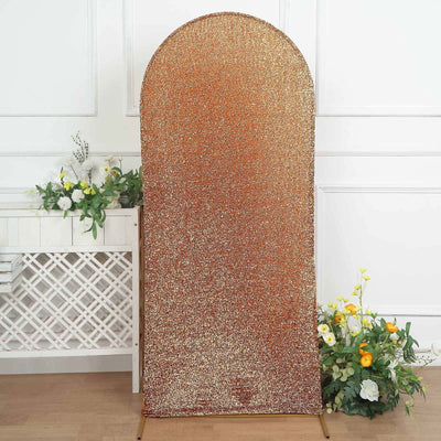 Antique Gold Shimmer Tinsel Spandex Wedding Arch Cover For Fitted Round Top Chiara Backdrop Stand 6ft