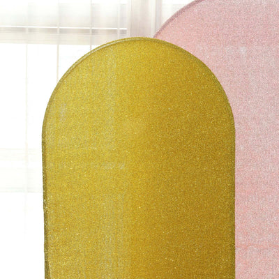 Gold Shimmer Tinsel Spandex Wedding Arch Cover For Fitted Round Top Chiara Backdrop Stand 6ft