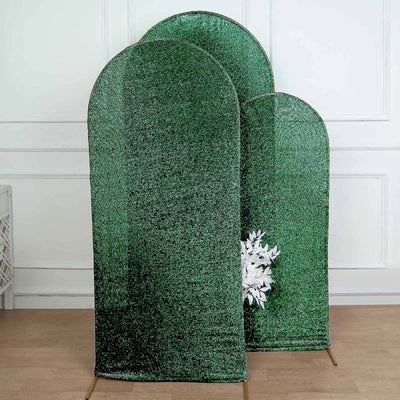 Hunter Emerald Green Shimmer Tinsel Spandex Wedding Arch Cover For Fitted Round Top Chiara Backdrop Stand 6ft