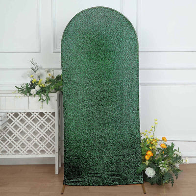 Hunter Emerald Green Shimmer Tinsel Spandex Wedding Arch Cover For Fitted Round Top Chiara Backdrop Stand 6ft