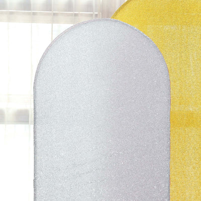 Silver Shimmer Tinsel Spandex Wedding Arch Cover For Fitted Round Top Chiara Backdrop Stand 6ft