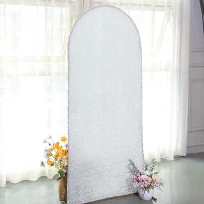 Silver Shimmer Tinsel Spandex Wedding Arch Cover For Fitted Round Top Chiara Backdrop Stand 6ft