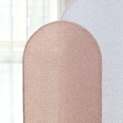 Rose Gold Shimmer Tinsel Spandex Wedding Arch Cover For Fitted Round Top Chiara Backdrop Stand 5ft