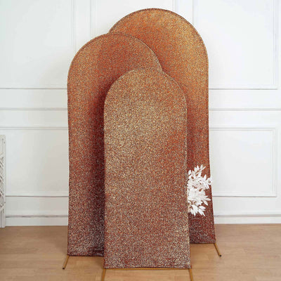 Antique Gold Shimmer Tinsel Spandex Wedding Arch Cover For Fitted Round Top Chiara Backdrop Stand 5ft