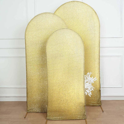Champagne Shimmer Tinsel Spandex Wedding Arch Cover For Fitted Round Top Chiara Backdrop Stand 5ft
