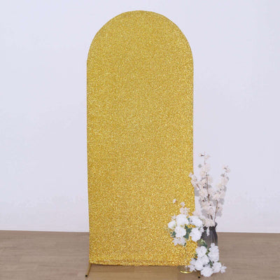 Gold Shimmer Tinsel Spandex Wedding Arch Cover For Fitted Round Top Chiara Backdrop Stand 5ft
