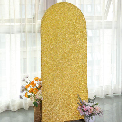 Gold Shimmer Tinsel Spandex Wedding Arch Cover For Fitted Round Top Chiara Backdrop Stand 5ft