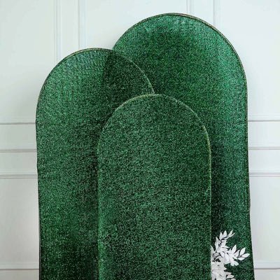 Hunter Emerald Green Shimmer Tinsel Spandex Wedding Arch Cover For Fitted Round Top Chiara Backdrop Stand 5ft