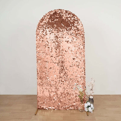 Sparkly Rose Gold Double Sided Big Payette Sequin Fitted Wedding Arch Cover For Round Top Chiara Backdrop Stand 7ft