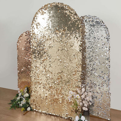 Sparkly Champagne Double Sided Big Payette Sequin Fitted Wedding Arch Cover For Round Top Chiara Backdrop Stand 7ft