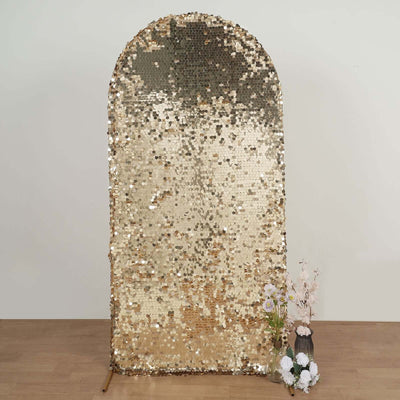 Sparkly Champagne Double Sided Big Payette Sequin Fitted Wedding Arch Cover For Round Top Chiara Backdrop Stand 7ft