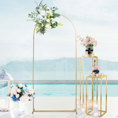 Gold Metal Wedding Arch Chiara Backdrop Stand Floral Display Frame With Round Top 6ft