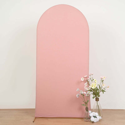 Matte Dusty Rose Spandex Fitted Wedding Arch Cover For Round Top Chiara Backdrop Stand 7ft