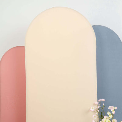Matte Beige Spandex Fitted Wedding Arch Cover For Round Top Chiara Backdrop Stand 7ft