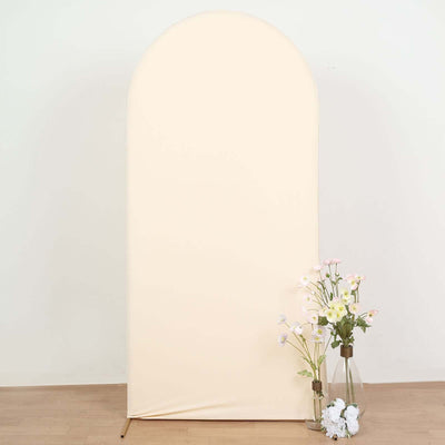 Matte Beige Spandex Fitted Wedding Arch Cover For Round Top Chiara Backdrop Stand 7ft