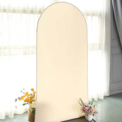 Matte Beige Spandex Fitted Wedding Arch Cover For Round Top Chiara Backdrop Stand 7ft